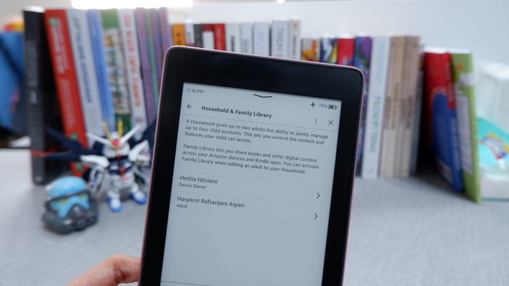 Menu pilihan untuk Kindle Family Library