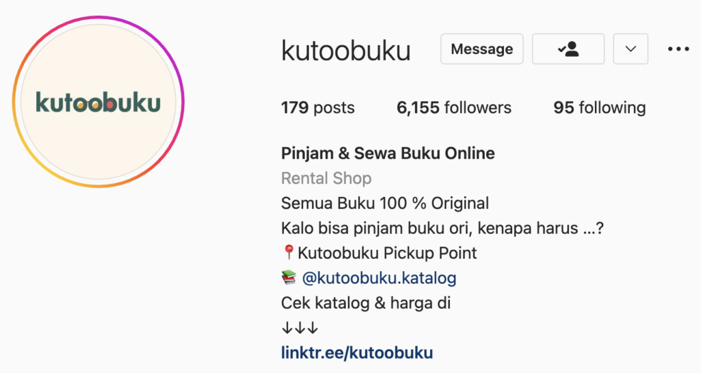 Akun Instagram Kutoobuku: Pinjam & Sewa Buku Online